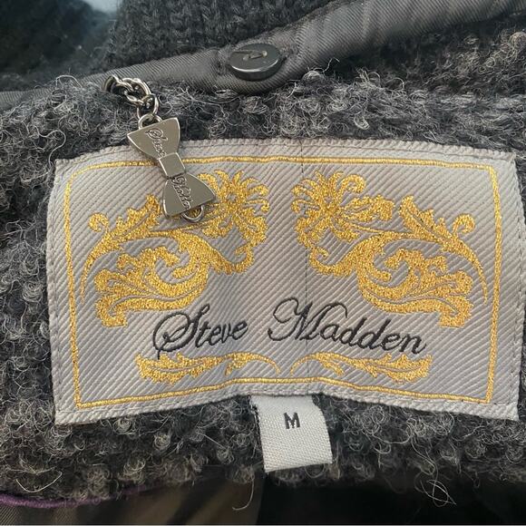 Steve Madden Wool Blend Short Gray Black Pea Coat w Pockets Removable Hood Sz M - Picture 9 of 13